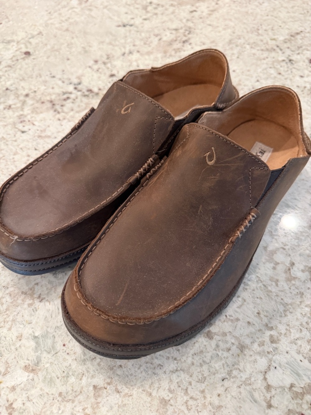 OluKai Men's Dark Brown Leather Slip-On Moccasin Loafers - Picture 2 of 3